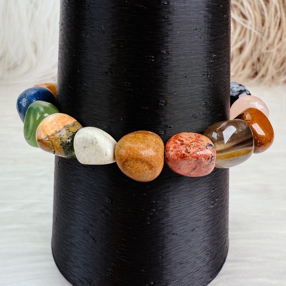 Boho Chic Multicolor Gemstone Stretch Bracelet - image 3